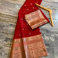 Vibrant Red Banarasi Silk Saree with Gold & Silver Zari Checks and Tissue Border
