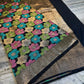 Black Nita Ambani Inspired Mashru Silk Saree with Multicolor Floral Weaving & Antique Gold Zari Border