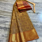 Nita Ambani Inspired Gold Tissue Silk Saree with Maroon Brocade Border & Mandala Zari Weaving