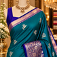 Katan Silk Saree for Women | Teal Blue Saree with Rich Zari Floral Border | Elegant Traditional Party Wear Saree
