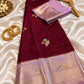 Wine Maroon Banarasi Silk Saree with Lavender Zari Border & Floral Buti