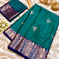 Katan Silk Saree for Women | Teal Blue Saree with Rich Zari Floral Border | Elegant Traditional Party Wear Saree