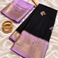 Black Silk Saree With Lavender Zari Border  & Floral Butta