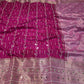 Pink Chinya Silk Saree with Mirror & Pearl Work | Designer Festive Saree