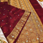 Maroon Tissue Silk Saree with Ghungroo, Mirror & Moti Work | Rich Golden Zari Designer Saree for Wedding & Festive Wear