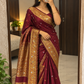 Maroon Tissue Silk Saree with Ghungroo, Mirror & Moti Work | Rich Golden Zari Designer Saree for Wedding & Festive Wear