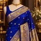 Royal Blue Katan Silk Buti Saree with Ghungroo Work & Rich Golden Zari Border | Traditional Wedding & Festive Saree