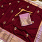 Wine Maroon Banarasi Silk Saree with Lavender Zari Border & Floral Buti