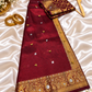 Maroon Tissue Silk Saree with Ghungroo, Mirror & Moti Work | Rich Golden Zari Designer Saree for Wedding & Festive Wear