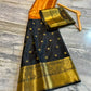 Black & Copper Orange Soft Tissue Saree with Gold Zari Floral Border | Festive & Wedding Saree