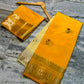 Raw Mango Cream and Yellow Silk Saree | Festive Silk Saree with Zari Border