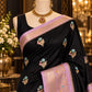 Black Silk Saree With Lavender Zari Border  & Floral Butta