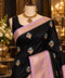 Black Silk Saree With Lavender Zari Border  & Floral Butta