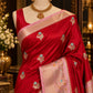 Red Banarasi Silk Saree with Pink Zari Border & Floral Buti | Traditional Designer Saree