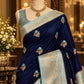 Navy Blue & Pastel Blue Banarasi Silk Saree with Floral Zari Weave & Designer Border