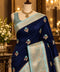 Navy Blue & Pastel Blue Banarasi Silk Saree with Floral Zari Weave & Designer Border