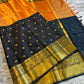 Black & Copper Orange Soft Tissue Saree with Gold Zari Floral Border | Festive & Wedding Saree