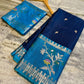 Royal Navy Blue & Sky Blue Soft Silk Saree with Floral Zari Border