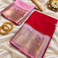 Red Banarasi Silk Saree with Pink Zari Border & Floral Buti | Traditional Designer Saree