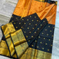 Black & Copper Orange Soft Tissue Saree with Gold Zari Floral Border | Festive & Wedding Saree