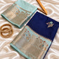 Navy Blue & Pastel Blue Banarasi Silk Saree with Floral Zari Weave & Designer Border