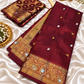 Maroon Tissue Silk Saree with Ghungroo, Mirror & Moti Work | Rich Golden Zari Designer Saree for Wedding & Festive Wear