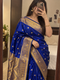 Royal Blue Katan Silk Buti Saree with Ghungroo Work & Rich Golden Zari Border | Traditional Wedding & Festive Saree