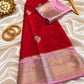 Red Banarasi Silk Saree with Pink Zari Border & Floral Buti | Traditional Designer Saree