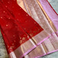 Red Katan Silk Saree with Pink Zari Border & Floral Weave | Traditional Indian Saree