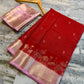 Red Katan Silk Saree with Pink Zari Border & Floral Weave | Traditional Indian Saree