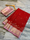 Red Katan Silk Saree with Pink Zari Border & Floral Weave | Traditional Indian Saree