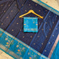 Royal Navy Blue & Sky Blue Soft Silk Saree with Floral Zari Border