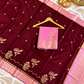 Wine Katan Silk Saree with Rani Pink Golden Zari Border & Floral Work | Contrast Blouse | Wedding Festive Saree