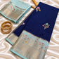 Navy Blue & Pastel Blue Banarasi Silk Saree with Floral Zari Weave & Designer Border