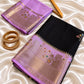 Black Silk Saree With Lavender Zari Border  & Floral Butta